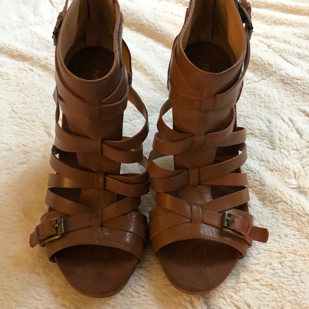 Nine West, brown, strap heels